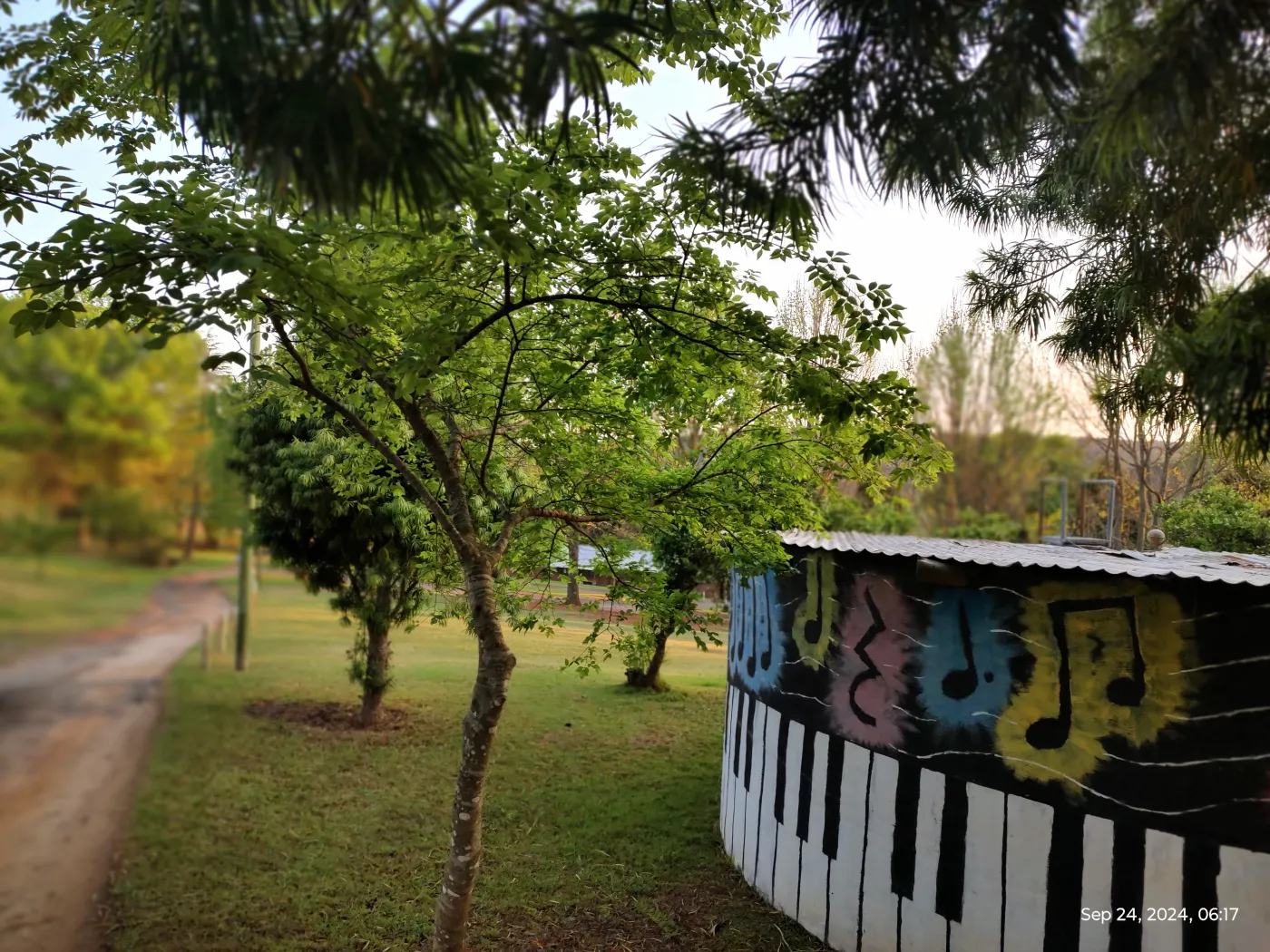 A painted piano-key mural on the Hermannsburg school grounds